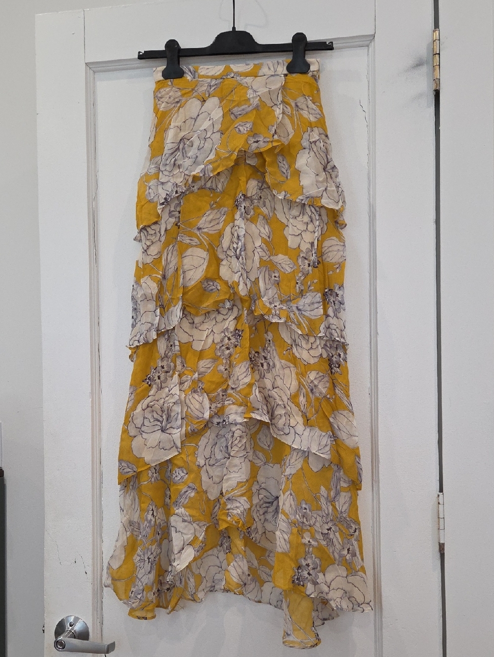 Anthropologie Yellow Floral Tiered Maxi Skirt